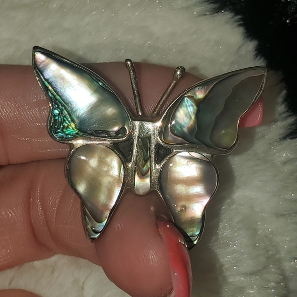 Vintage 925 Mexico silver signed&stamped abalone butterfly brooch - Picture 3 of 6